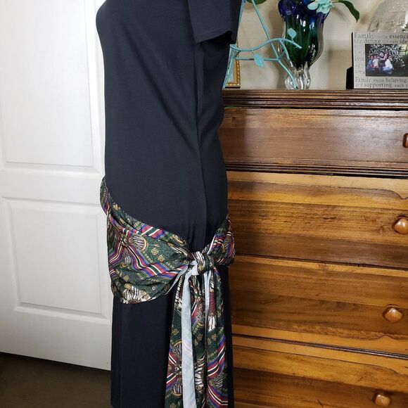 Zara Basic Soft Black Tee with Hip Scarf Midi Dress womens S small Crew Neck - Picture 4 of 10